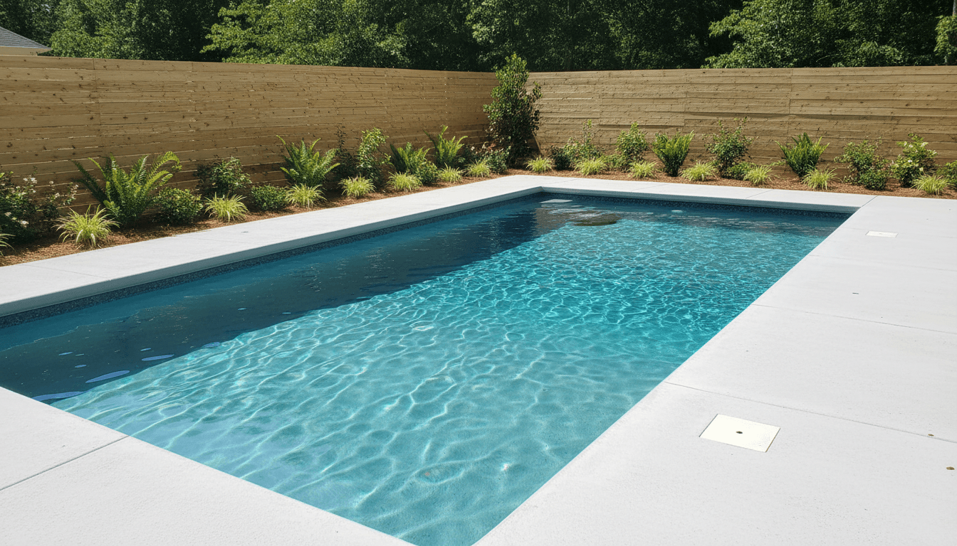 Newly built residential swimming pool in an Atlanta backyard